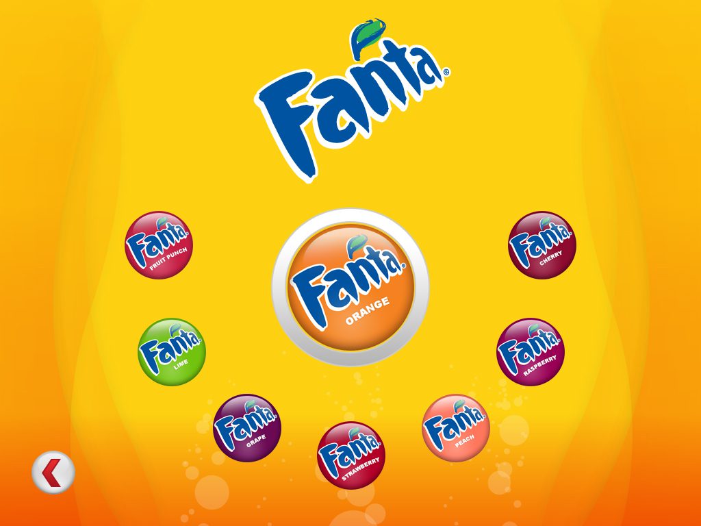 A yellow background with various flavors of fanta.