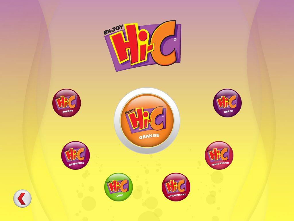 A yellow background with various buttons and logos.